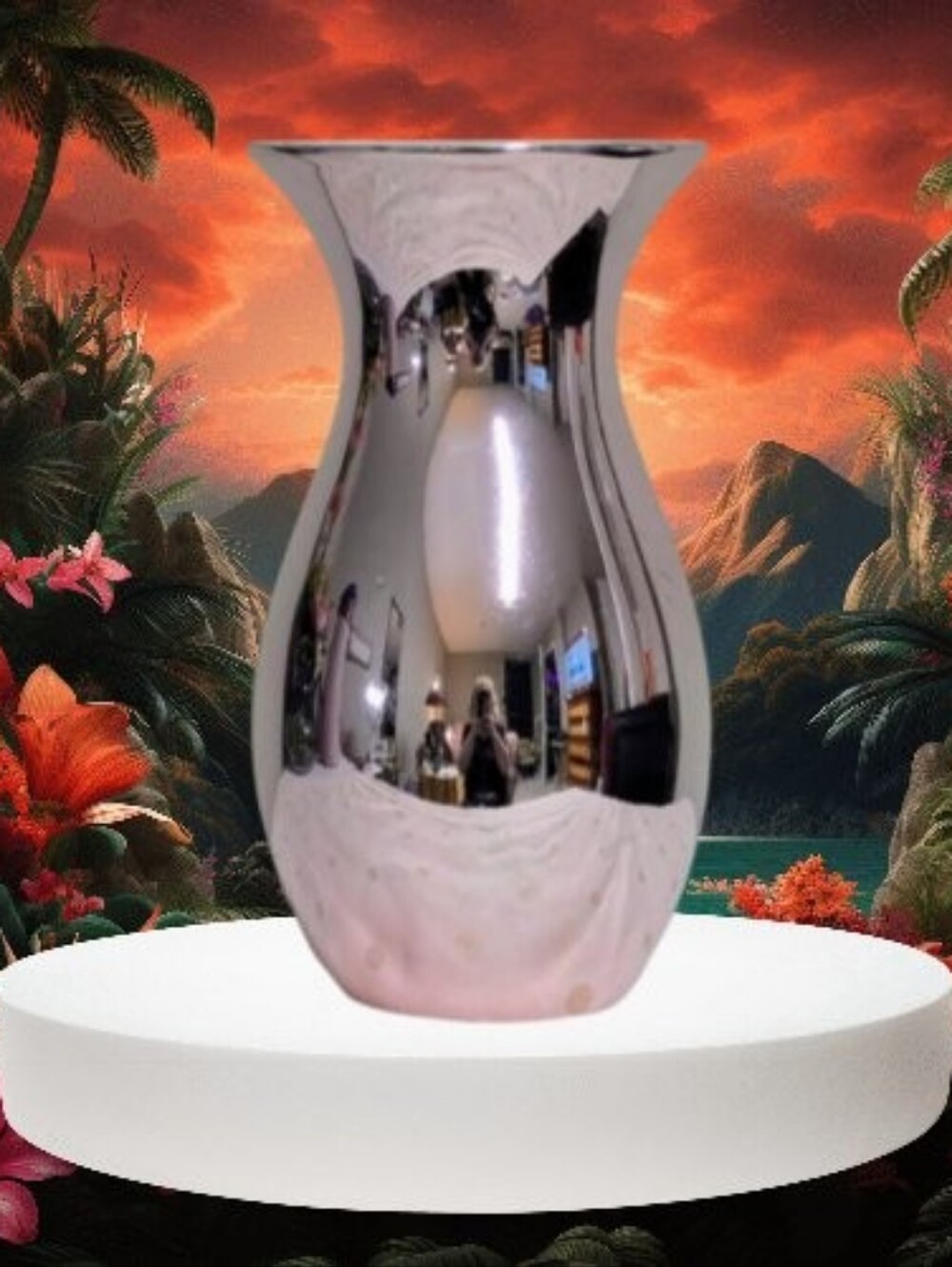 Pink Ceramic Flower Vase- Mirrored Metallic Finish